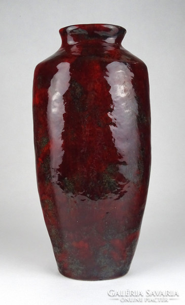 1H448 Régi retro barnás színű csorgatott mázas nagyméretű kerámia váza 30 cm