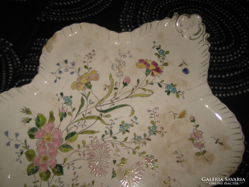 Antique, sarreguemines large centerpiece, tray, hand painted, 54 x 42 cm