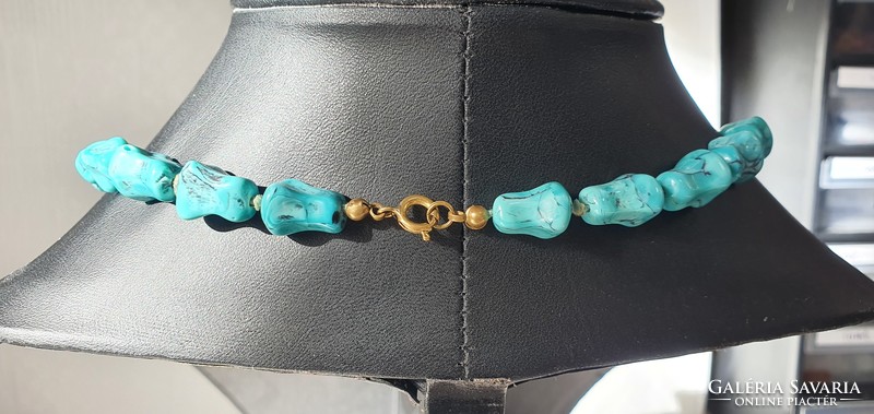 Antique turquoise imitation porcelain necklace 47 cm