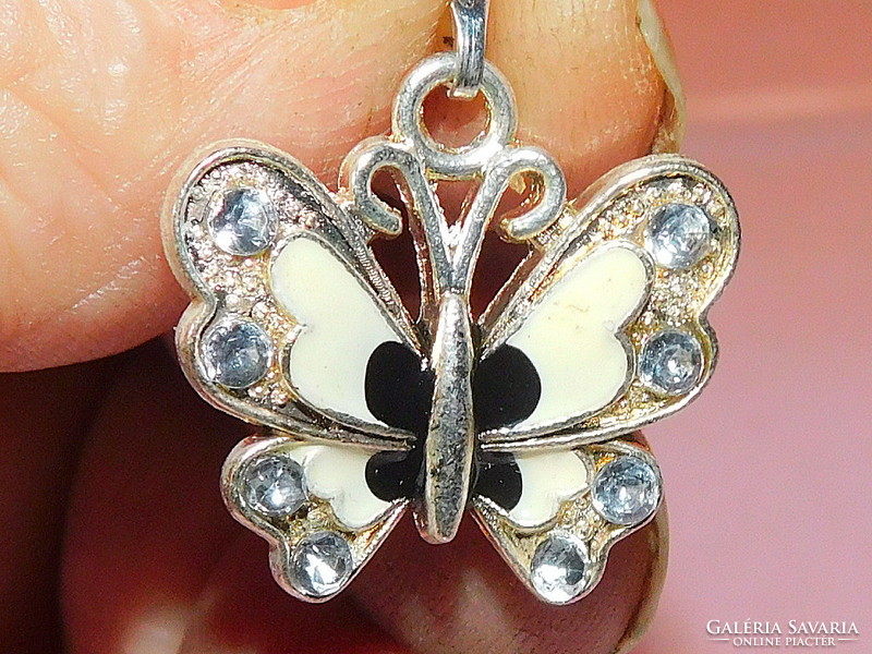 Wonderful enamel clear crystal butterfly pendant with white sheen