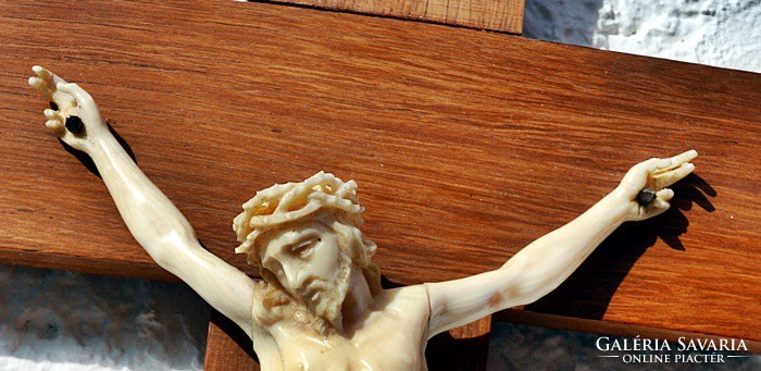 63. Antik, CSONT Jézus Krisztus (14 cm hatalmas méretek!)  30 cm-es feszület, impozáns