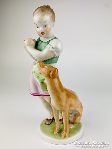 Herendi porcelán figura - Lány kutyával