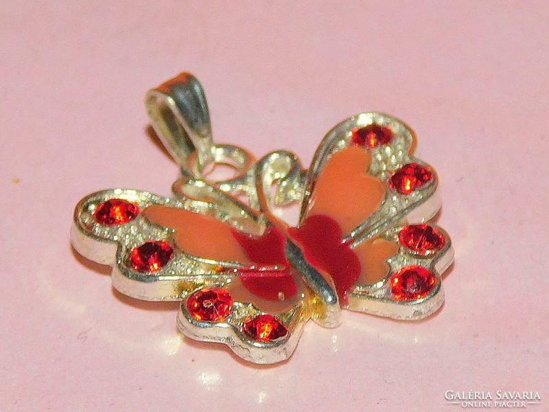 Wonderful enamel ruby red luster crystal butterfly pendant
