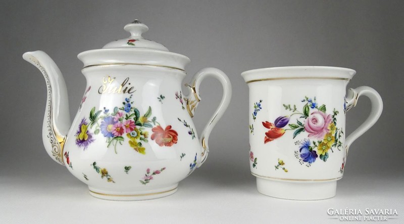 1H433 Antik nagyméretű porcelán teáskanna teaszűrővel JULIE felirattal 28.5 cm