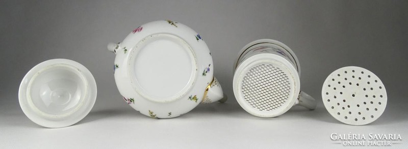 1H433 Antique Large Porcelain Teapot with Tea Strainer with Julie Inscription 28.5 Cm