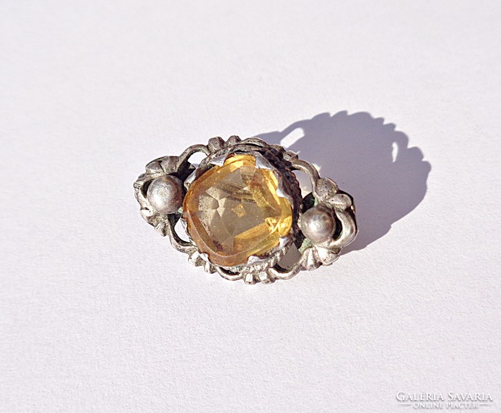 Old polished stone silver brooch