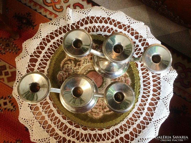 2 pcs, identical, elegant, silver-plated, vintage, three-pronged candlestick to enhance the festive mood