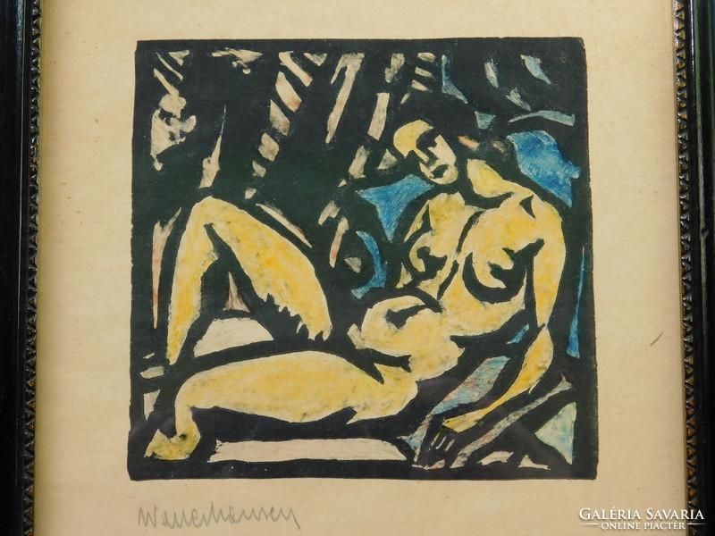 Zsigmond Cselényi Walleshausen: linocut, nude, expressionism, graphics