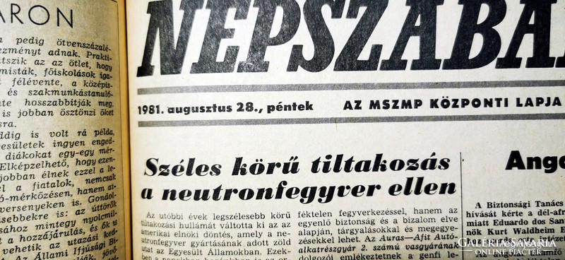 1981 augusztus 28  /  NÉPSZABADSÁG  /  41 éves lettem :-) Ssz.:  19166