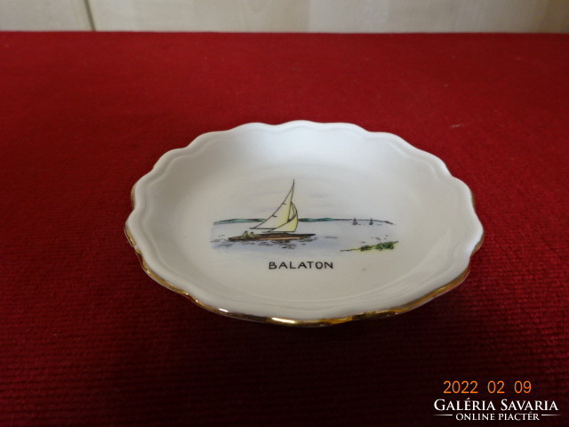Aquincum porcelain centerpiece, diameter 9 cm. View of Lake Balaton. He has! Jókai.