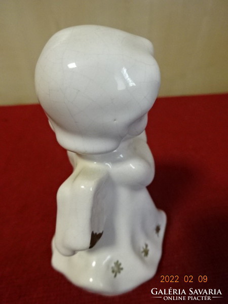 Német porcelán figura, angyalka gyertyatartóval, magassága 9 cm. Vanneki! Jókai.