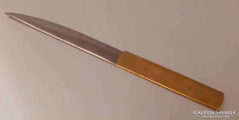 Old gold-plated handle with beautiful chiseled patterned steel blade leaf opener