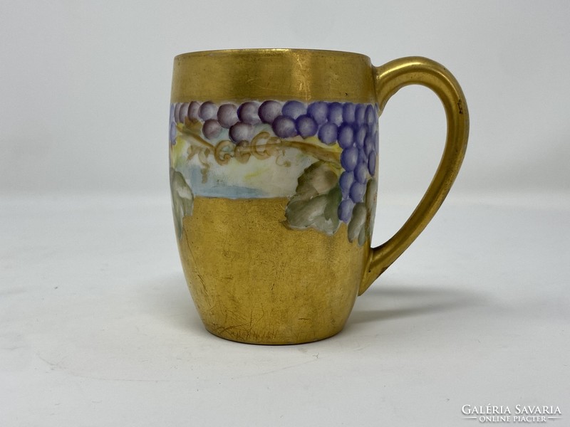 Special, unique, richly gilded antique cup decorated with grape motif - cz