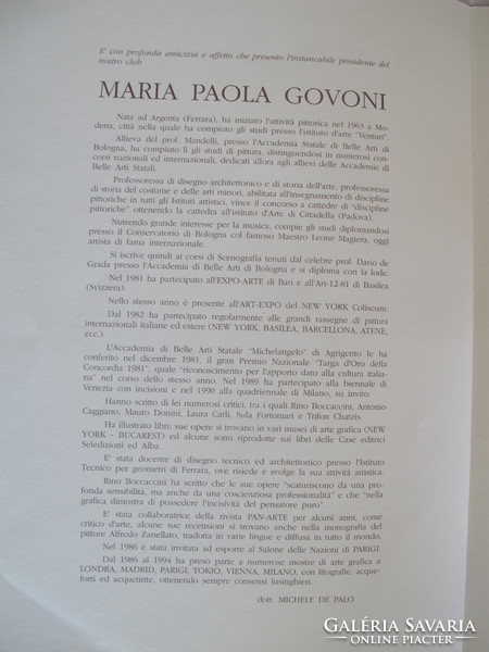 Maria Paola Govoni szitanyomata - szerzői példány (1994) - certifikáttal