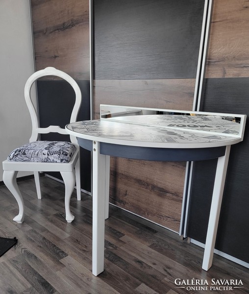 Egyedi fekete-fehér POP ART stílusú kézzel festett előszoba bútor, falifogas, konzol asztal