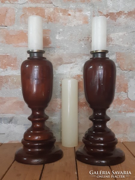 Pair of old candle holders decorated with hand paint