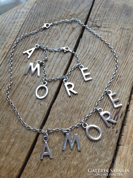 Italian design silver amore necklace with bracelet
