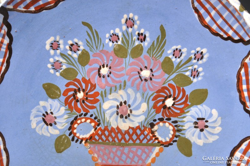 Beautiful folk wall plate from Hódmezővásárhely, 1910s, 27.5 cm.