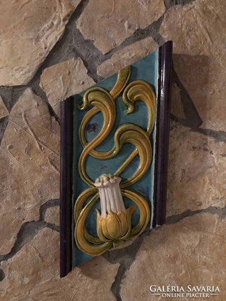 Art Nouveau zsolnay lotus pattern wall decorations.