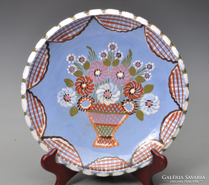 Beautiful folk wall plate from Hódmezővásárhely, 1910s, 27.5 cm.