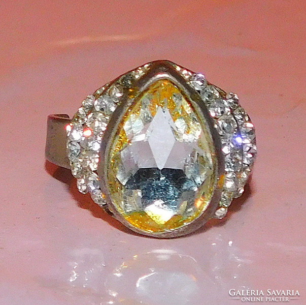 Antique crystal stone drop ring - freely adjustable