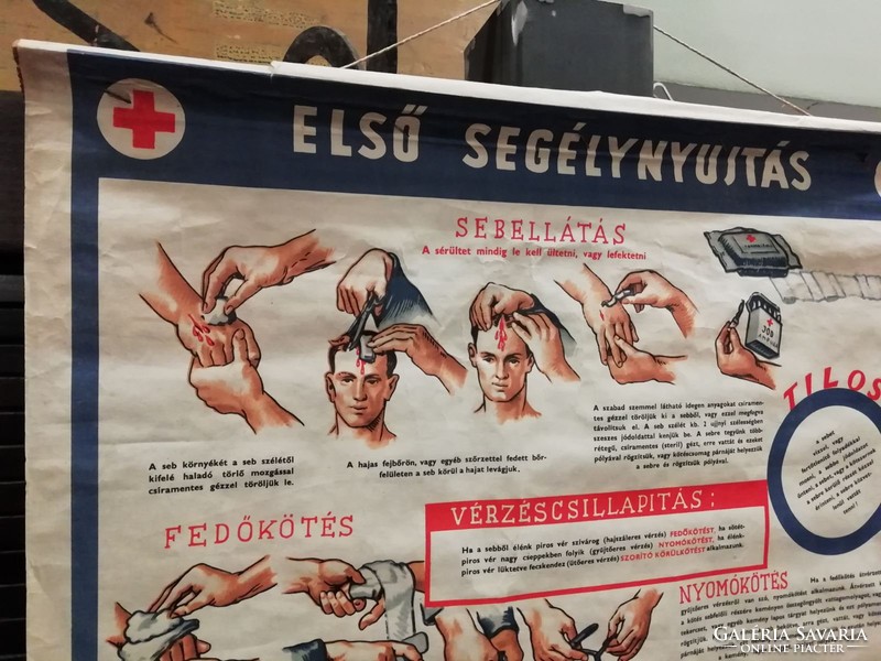 First aid poster, old military illustration tool, decoration