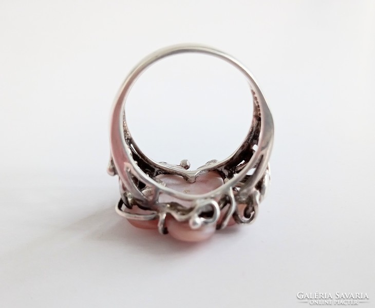 Iparművész ezüst gyűrű gyöngyház virág dísszel 18mm