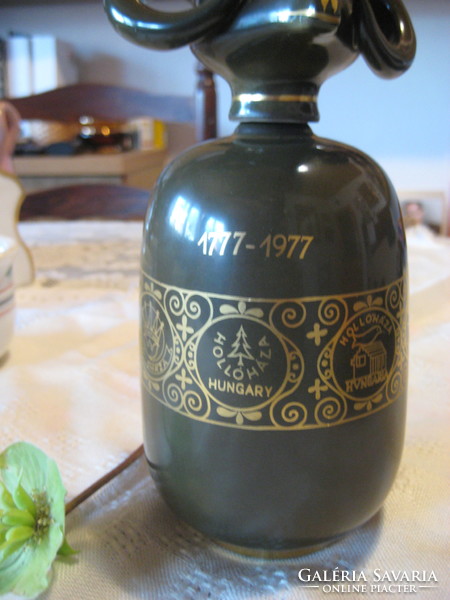 Hollóháza ram's head drink bottle with the old Hollóháza symbols on it 20 cm