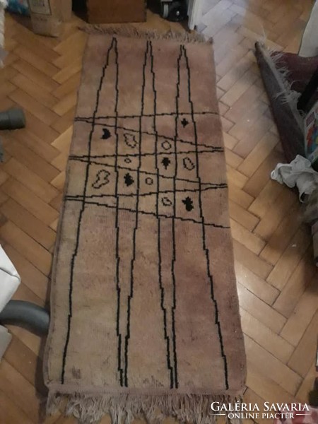 Retro csomózott gyapjú szőnyeg (63x160 cm)-iparművész által készített szőnyeg, fali kárpit