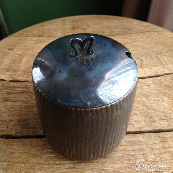 Old arne bang danish ceramic pot with silver lid from 1940