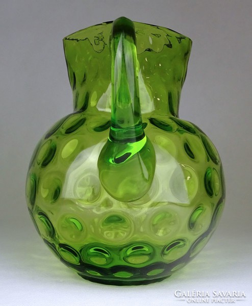 0G113 antique large green blown huta glass jug from the 1800s