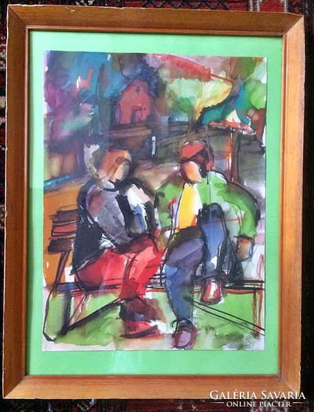 Beszélgetés, akvarell-papír, 44x57 cm