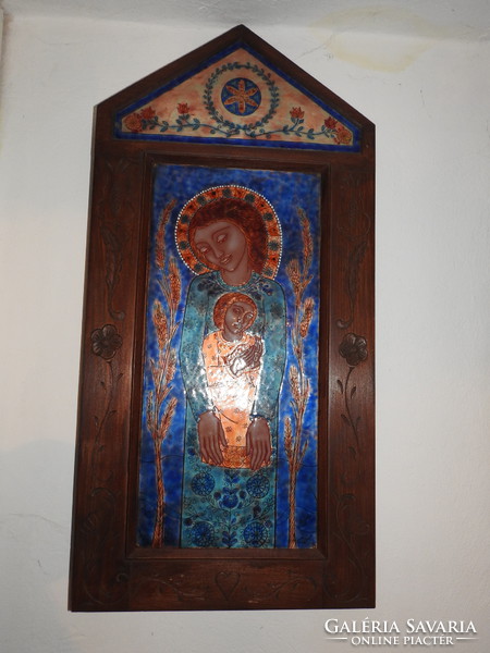 Zsóri Balogh Erzsébet tűzzománc kép faragott hatalmas oltárkép alakú alkotása