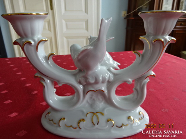 German porcelain two-pronged candlestick with two white doves. He has!