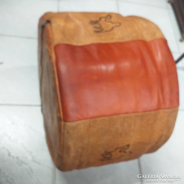 Old oriental camouflage pressed leather puff.