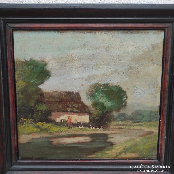 Antique about 100 years old painting, landscape, farm, farm, rural landscape, carpenter Augustine, neograde, baky etc. style picture