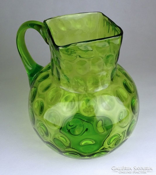 0G113 antique large green blown huta glass jug from the 1800s