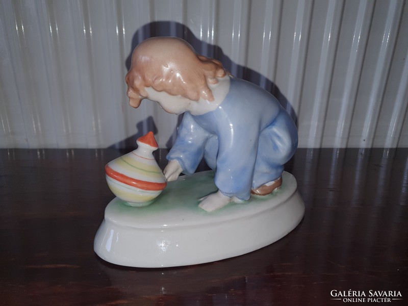 Zsolnay porcelain little boy with a cooing snail, designed by András Sinkó, flawless