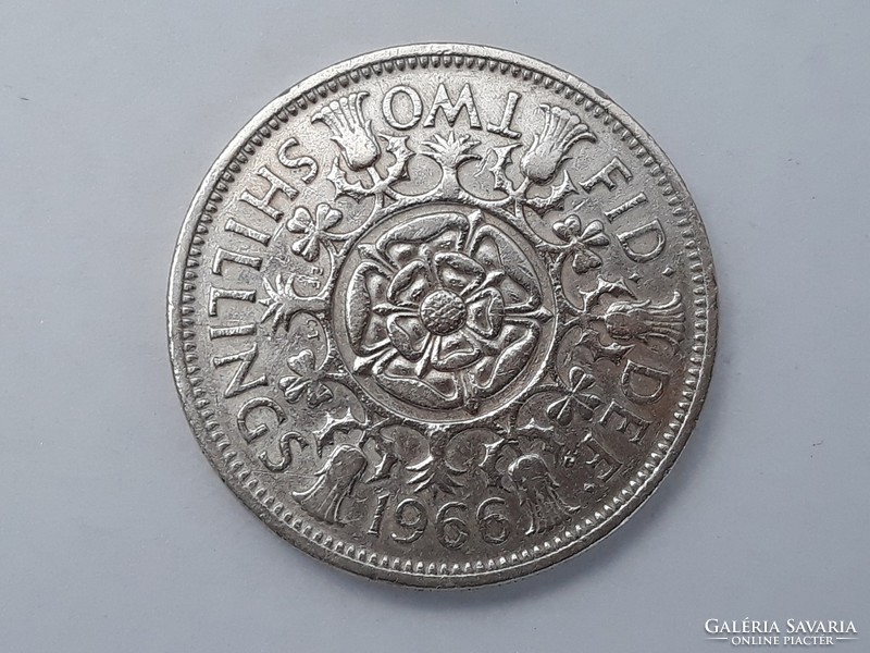 Egyesült Királyság Anglia 2 Shilling 1966 érme - Brit Angol 2 shilling 1966 külföldi pénzérme