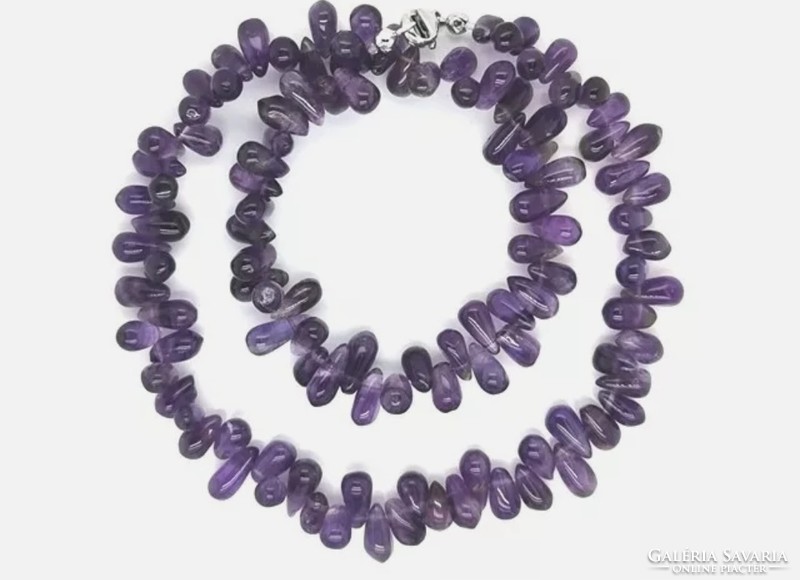 Genuine Amethyst Drop Gemstone Necklace with 925 Sterling Silver Clasp - New 45cm