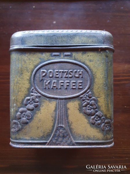 RITKA antik RICHARD POETZSCH 100 éves kávés lemez doboz, fém doboz