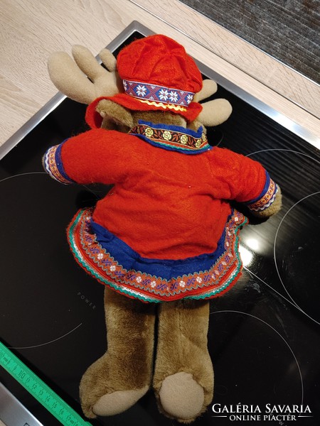 Eye-catching 38 cm deer plush rarity in original Finnish folk costume
