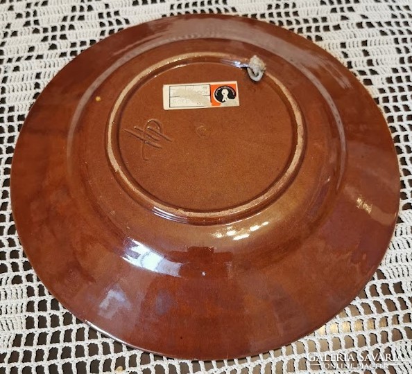 Retro iparművészeti tál, tányér, 26 cm, jelzett HP