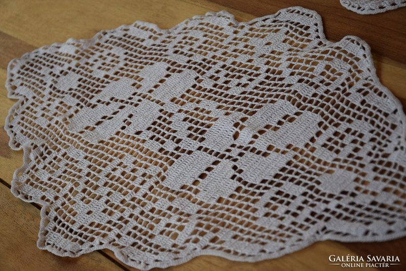 Antique old handmade crochet tablecloth needlework showcase lace centerpiece 58 x 27