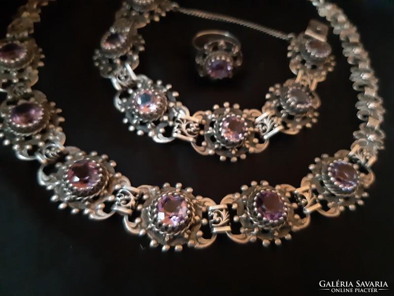 Antique Viennese jewelry set with amethyst stones