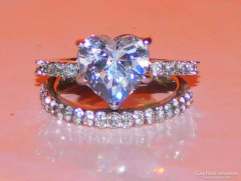 Artificial diamond stone white gold filled ring- with accompanying ring- dreamlike!