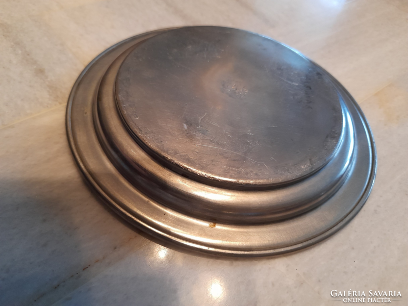 Antique edles zinn marked German ceramic inlaid tin plate