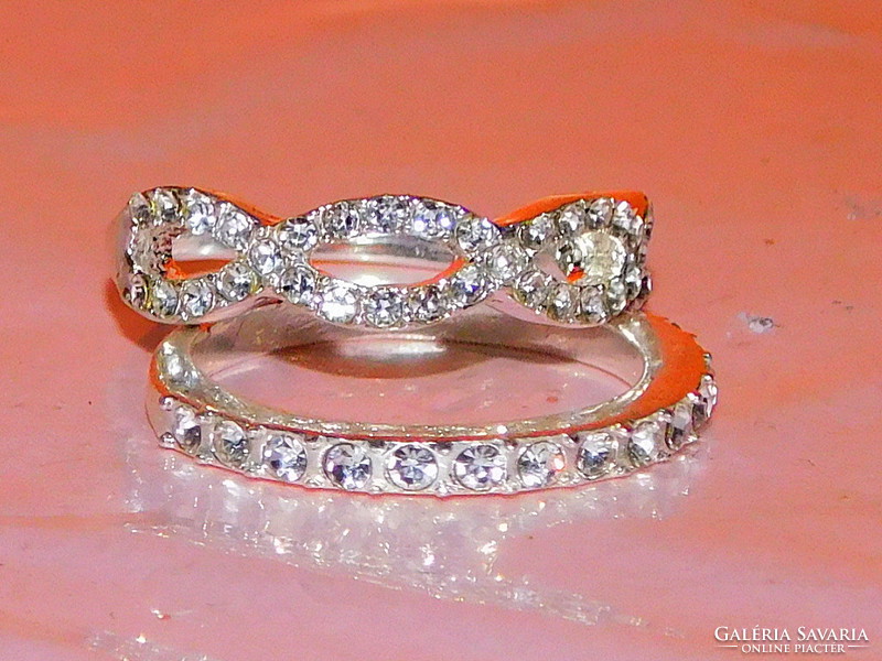 Mest. Gyémánt köves Fehér Arany Gold Filled Karika Gyűrű- Kisérő Gyűrűvel- 8.5-es