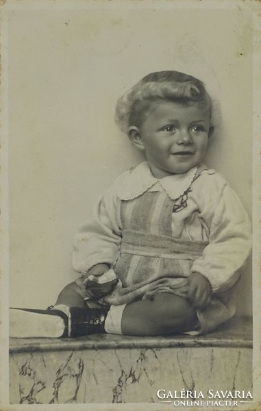 1H770 old framed child little boy photography 1945