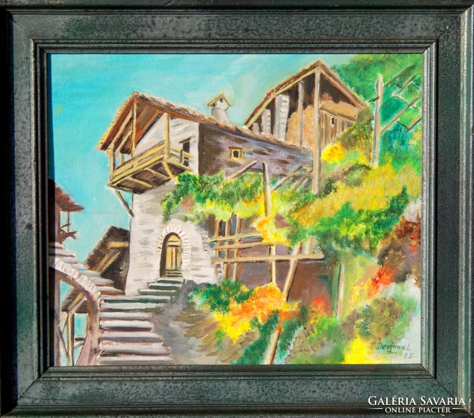 Demmel L.: Ház a hegyoldalban, 1985 - olaj-vászon festmény
